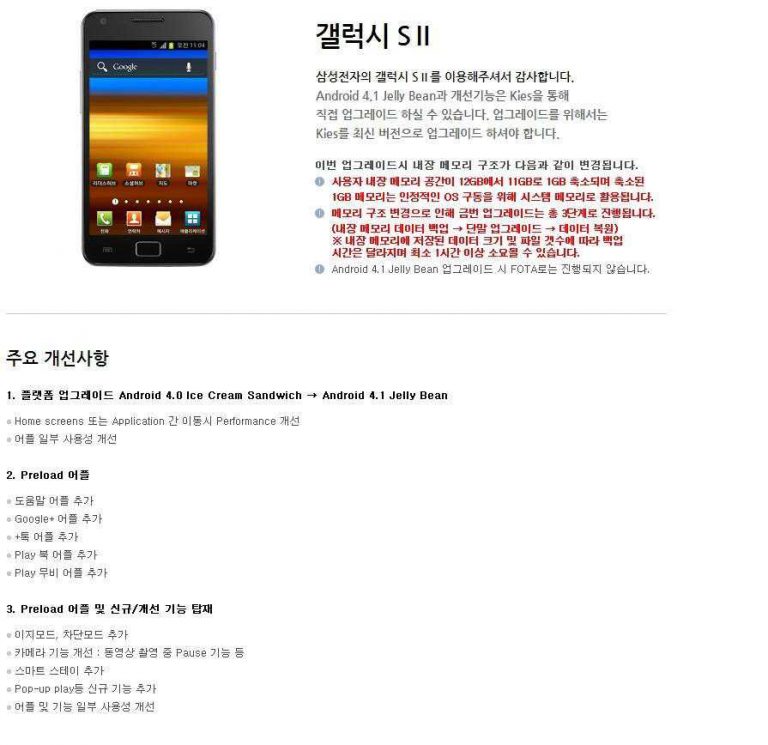 Samsung apre in Korea una pagina con i dettagli per l’aggiornamento dell’ SII a Jelly Bean!