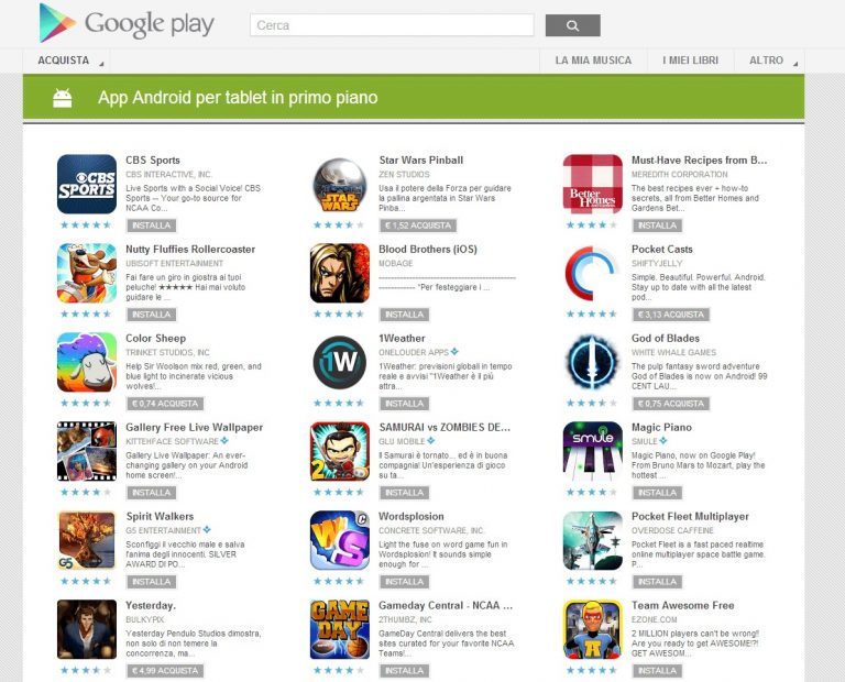 Google crea una pagina nel Google Play dedicata ai Tablet