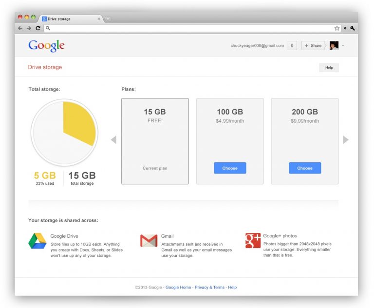 Google combina lo spazio di archiviazione:15GB per i consumatori, 30GB per applicazioni