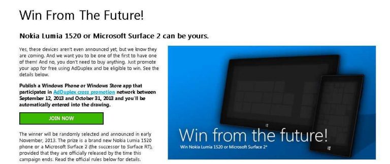 AdDuplex nella campagna “WIN FROM THE FUTURE” conferma l’annuncio del Nokia Lumia 1520