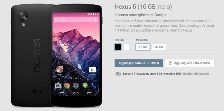 Nexus 5 | Arriva in Italia il nuovo smartphone Google a partire da 349€ !