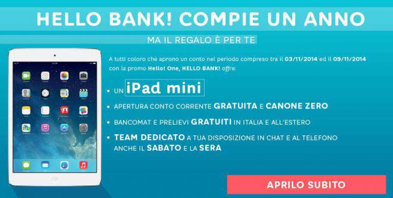 Hello bank! compie un anno e regala ai nuovi clienti un iPad Mini