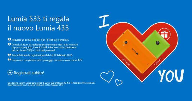 Promozione Microsoft “Amore Esagerato” per San Valentino: Lumia 535 e Lumia 435 a 129€