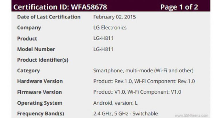 LG H811 riceve la certificazione Wi-Fi Aliance, è LG G4?