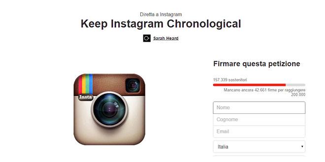 Petizione Instagram algoritmo Facebook