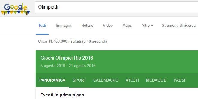 Olimpiadi di Rio 2016 scheda Google