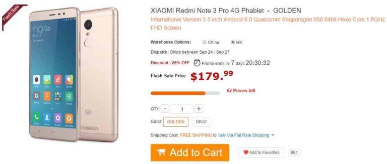 Gearbest coupon: Xiaomi redmi note 3 Pro con banda 20 (versione Internazionale) in offerta a 165€ circa