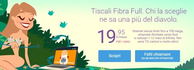 Tiscali Fibra Full a €19.95 al mese per un anno