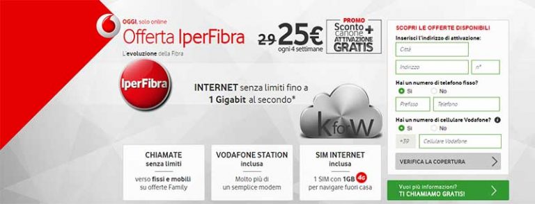 Vodafone 25 euro ogni 4 settimane per avere ADSL in Iperfibra