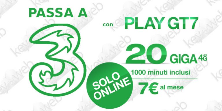 Incredibile offerta online per passare a Tre Italia con Play GT7 1000 minuti e 20GB a 7€, ecco il link per attivarla