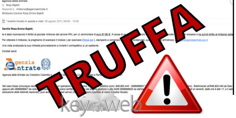 Parziale rimborso del canone RAI dall’Agenzia delle Entrate, occhio all’email truffa