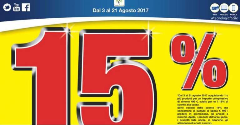 Con il nuovo volantino Euronics continua il 15% di sconto alla cassa