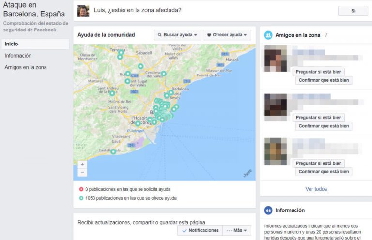 Facebook Safety Check purtroppo attivato a Barcellona oggi 17 agosto 2017