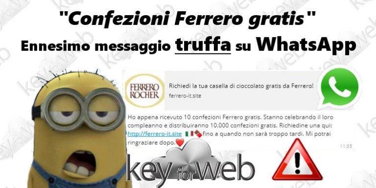 “Confezioni Ferrero gratis”, ennesimo messaggio truffa su WhatsApp