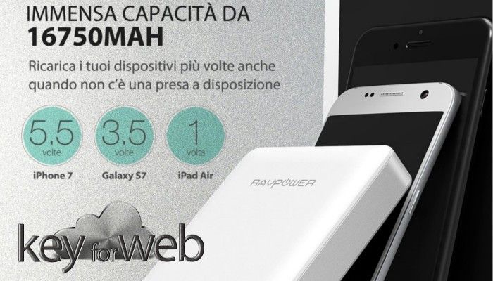 Offerta Lampo! Amazon propone RAVPower 16750 mAh ad un prezzo bomba