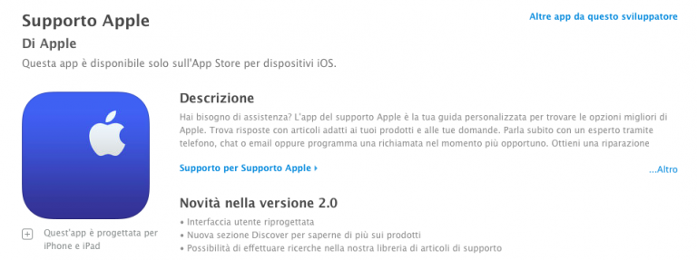 Apple aggiorna la sua app “supporto”