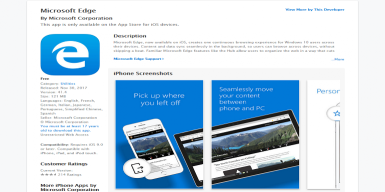 Microsoft Edge su iOS
