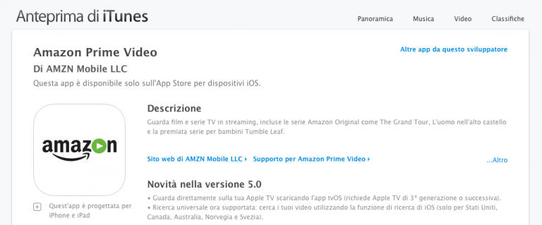 Apple TV ha ora la sua app di Amazon Prime Video