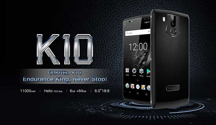 OUKITEL K10, la batteria da 11000 mAh si carica in soli 170 minuti