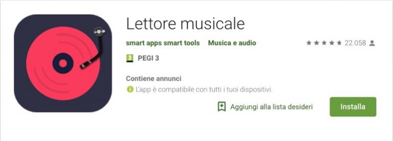 Lettore musicale, la app Android per tutti i formati audio