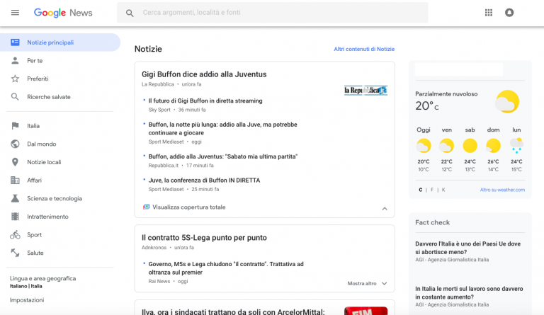 Il nuovo Google News arriva anche sul web