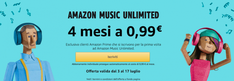 Amazon offre la musica a 0,99€ ai clienti Prime per 4 mesi