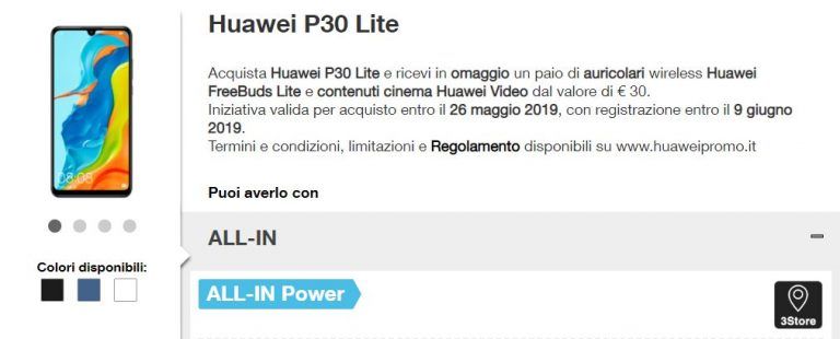 Come avere Huawei P30 Lite con Tre con anticipo zero a 16,98 euro al mese