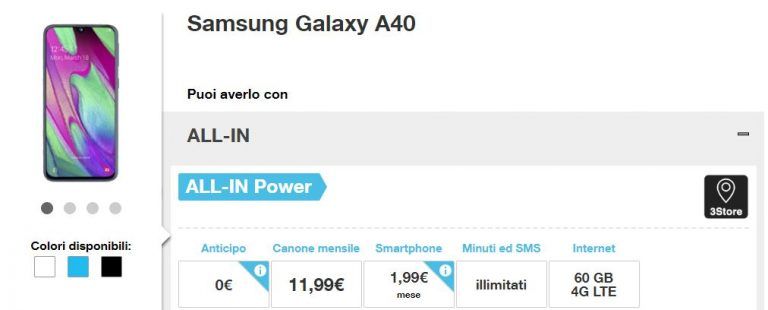 Come avere Samsung Galaxy A40 con Tre a meno di 2 euro al mese